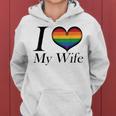 I Heart My Wife Lesbian Pride Typography With Rainbow Heart Women Hoodie