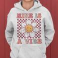 Nine Is A Vibe Cute Groovy 9Th Birthday Party Daisy Flower Women Hoodie