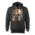 Dog Taking A Selfie With Solar 2024 Eclipse Wearing Glasses Zip Up Hoodie