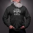 Christmas I Love Jesus And Cats Christian Pet Xmas Zip Up Hoodie