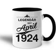 100 Geburtstag 100 Jahre Alt Legendär Seit April 1924 Tasse Zweifarbig