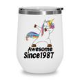 35Th Birthday Unicorn Dabbing Awesome Since 1987 35 Years Old Wine Tumbler