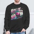 Bowling Birthday Rollin Into 10 Party 10Th Bday Retro Girl Sweatshirt Gifts for Old Men