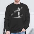 Cat Playing Trombone Player Trombonist Instrument Sweatshirt Gifts for Old Men