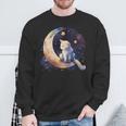 Cute Cat Crescent Moon Phases Purple Star Night Kawaii Cat Sweatshirt Gifts for Old Men