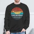 Flying Fishing Bass Salmon Fish Trout Lake Michigan Retro Sweatshirt Gifts for Old Men