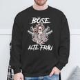 Gothic Sweatshirt Schwarzes Böse Alte Frau Motiv mit Rosen und Schwertern Geschenke für alte Männer