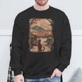 Japanese Cat With Landscape And Mountain Sweatshirt Gifts for Old Men