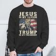 Jesus Is My Savior Trump Is My President 2024 American Flag Sweatshirt Gifts for Old Men