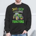 Just A Boy Who Loves Tractors Green Farm Tractor Trucks Sweatshirt Gifts for Old Men