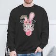 Leopard Print Rabbit Bunny Blowing Bubble Gum Easter Day Sweatshirt Gifts for Old Men
