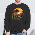 Leopard Savanne Sonnenuntergang Wildlife Safari Motiv Tierdruck Sweatshirt Geschenke für alte Männer