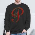 Monogram Initial Letter P Red Heart Sweatshirt Gifts for Old Men