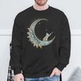 Mystical Aesthetic Cat Sitting On Crescent Moon Lunar Cat Sweatshirt Gifts for Old Men