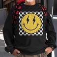 Retro Happy Face Distressed Checkered Pattern Smile Face Sweatshirt Gifts for Old Men