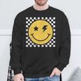 Retro Yellow Happy Face Checkered Pattern Smile Face Trendy Sweatshirt Gifts for Old Men