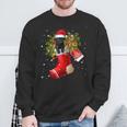 Santa Black Toy Poodle In Christmas Sock Pajama Sweatshirt Gifts for Old Men