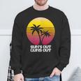 Suns Out Guns Out Retro 80S Beach Scene Palm Tree Sunset Sweatshirt Gifts for Old Men