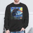 Vintage Japanese Monster Kaiju In Van Gogh Starry Night Sweatshirt Gifts for Old Men