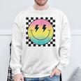 Rainbow Smile Face Cute Checkered Smiling Happy Face Sweatshirt Gifts for Old Men