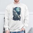 White Wolves Howling At Moon Vintage Wolf Lover Sweatshirt Gifts for Old Men