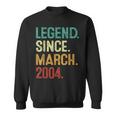 20 Years Old Legend Since March 2004 20Th Birthday Sweatshirt