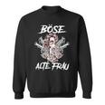 Gothic Sweatshirt Schwarzes Böse Alte Frau Motiv mit Rosen und Schwertern