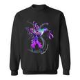 Hummingbird Holding Purple Ribbon Overdose Awareness Sweatshirt