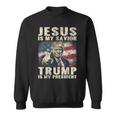 Jesus Is My Savior Trump Is My President 2024 American Flag Sweatshirt