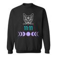 Manifestation Cat And Moon Phase 11 11 Eleven Eleven Purple Sweatshirt