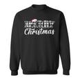 Merry Christmas Buffalo Plaid Black And White Santa Hat Xmas Sweatshirt