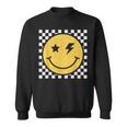 Retro Yellow Happy Face Checkered Pattern Smile Face Trendy Sweatshirt