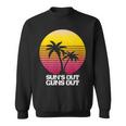 Suns Out Guns Out Retro 80S Beach Scene Palm Tree Sunset Sweatshirt