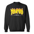 Tokyo Japan Trasher Yellow Orange And Black Flame Sweatshirt