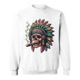 Smoking Cigar Indian Skull Colorful Headdress Lounge Gear Sweatshirt