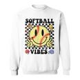 Softball Vibes Smile Face Game Day Softball Mom Sweatshirt
