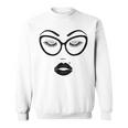 Women's Make-Up Cosmetics Lashes Eyebrows Black Cat Glasses Sweatshirt