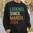 20 Years Old Legend Since March 2004 20Th Birthday Sweatshirt Gifts for Him