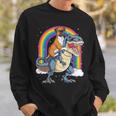 Boxer Riding DinosaurRex Dog Lover Boys Kids Rainbow Sweatshirt Gifts for Him