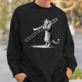 Cat Playing Trombone Player Trombonist Instrument Sweatshirt Gifts for Him