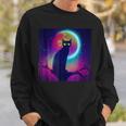 Cute Black Cat Spooky Yellow Purple Full Moon Logo Sweatshirt Gifts for Him