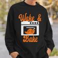 Damen Wake & Bake Thanksgiving Truthahn Lustiger Papa Witz Friendsgiving Mit-Ausschnitt Sweatshirt Geschenke für Ihn