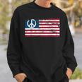 Distressed American Usa Flag With Peace Sign Sweatshirt Gifts for Him
