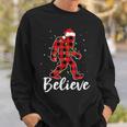 Believe Plaid Bigfoot Christmas Light Sasquatch Santa Sweatshirt Gifts for Him