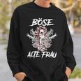 Gothic Sweatshirt Schwarzes Böse Alte Frau Motiv mit Rosen und Schwertern Geschenke für Ihn