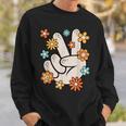 Groovy Peace Hand Sign Hippie Theme Party Outfit 60S 70S Sweatshirt Gifts for Him
