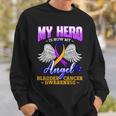 My Hero Is Now My Angel Bladder Cancer Purple Blue Yellow Sweatshirt Gifts for Him