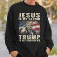 Jesus Is My Savior Trump Is My President 2024 American Flag Sweatshirt Gifts for Him