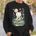 Kawaii Cat Playing Guitar Cute Flowers And Moon Cat Lover Sweatshirt Gifts for Him