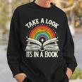 Take A Look A Book Vintage Reading Librarian Rainbow Sweatshirt Gifts for Him